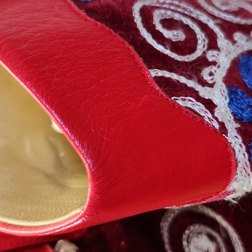 Turkish Sole Womens Back Zip Embroirered Red Velvet Leather Lined Cowboy Boots - Picture 9 of 12